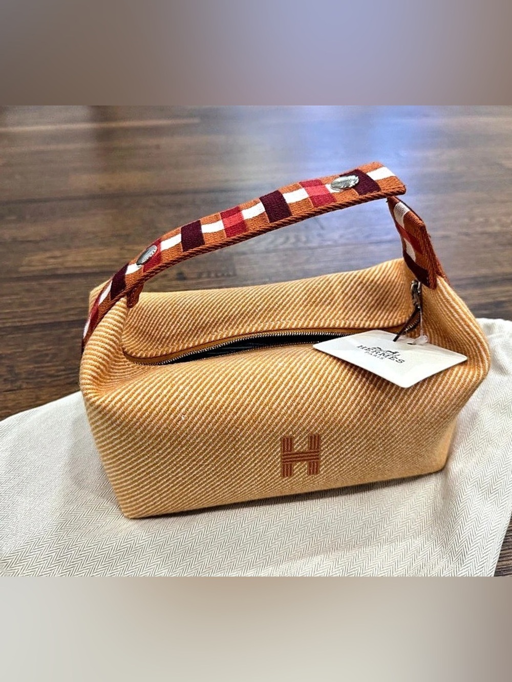 Hermès Bride-à-Brac Case PM Plaid Cosmetic Pouch Orange & Red